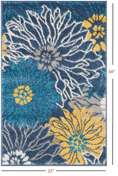 2’ X 10’ Blue Tropical Flower Runner Rug