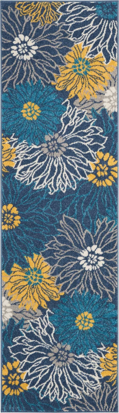 2’ X 10’ Blue Tropical Flower Runner Rug