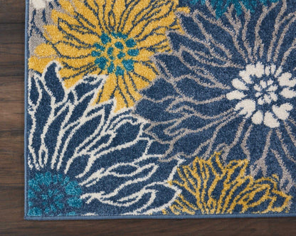 2’ X 10’ Blue Tropical Flower Runner Rug