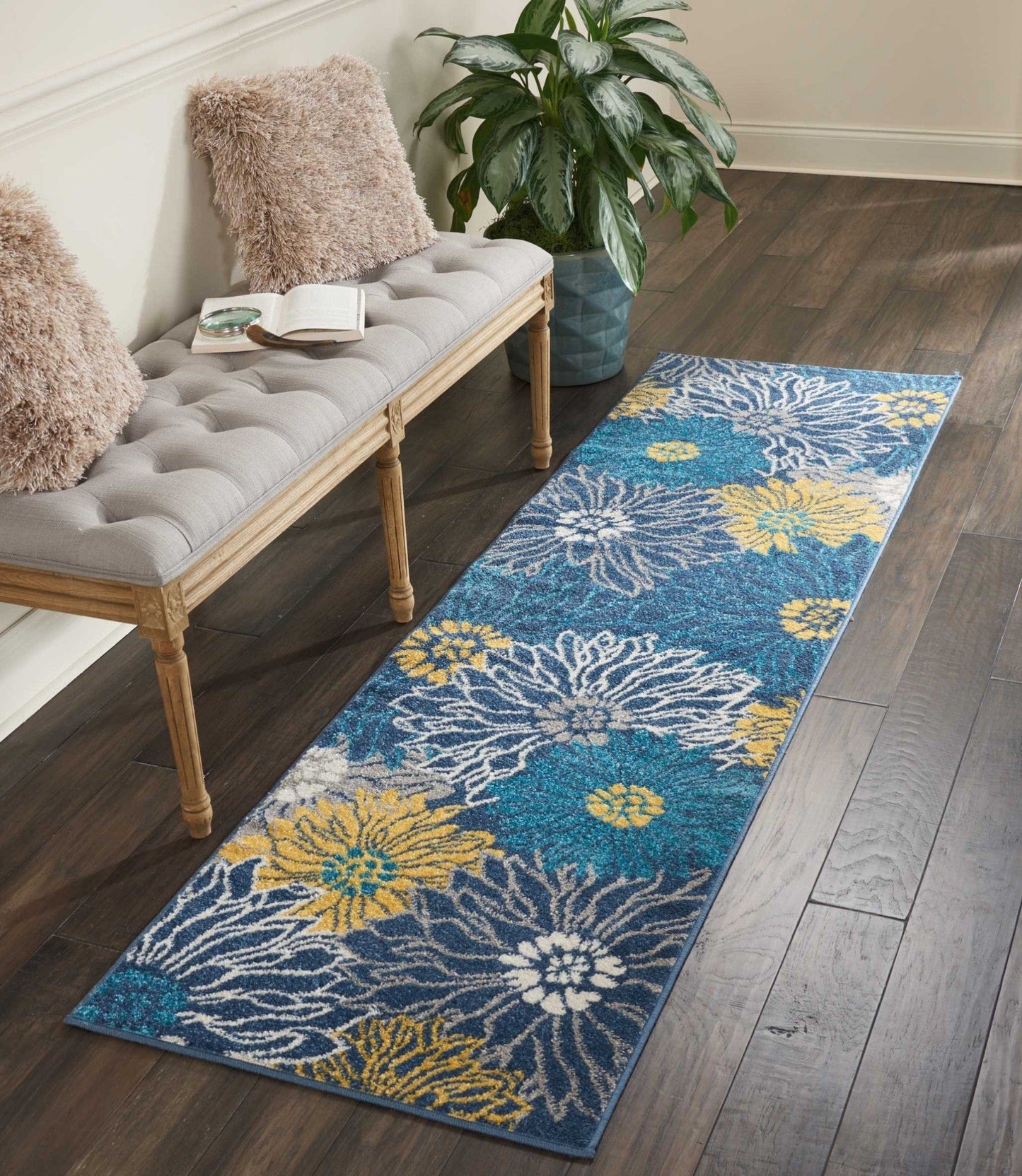 2’ X 10’ Blue Tropical Flower Runner Rug