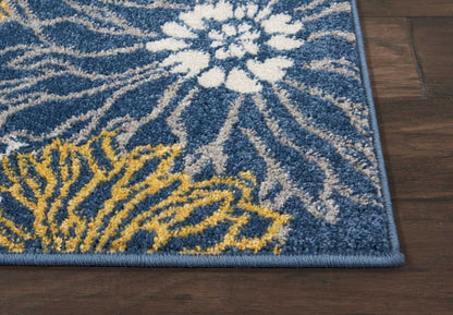 2’ X 10’ Blue Tropical Flower Runner Rug