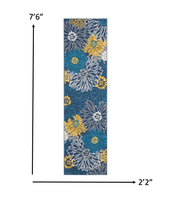 2’ X 10’ Blue Tropical Flower Runner Rug