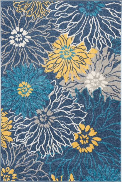 2’ X 10’ Blue Tropical Flower Runner Rug