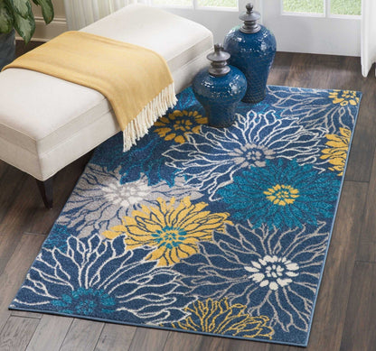2’ X 10’ Blue Tropical Flower Runner Rug