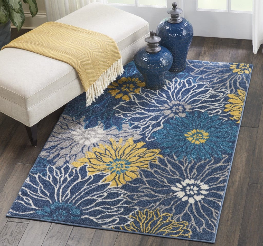 2’ X 10’ Blue Tropical Flower Runner Rug