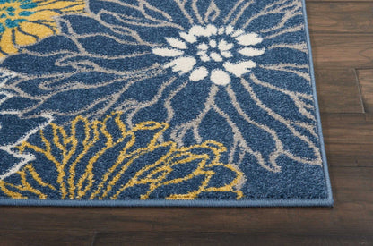 2’ X 10’ Blue Tropical Flower Runner Rug
