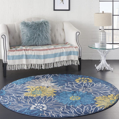 2’ X 10’ Blue Tropical Flower Runner Rug