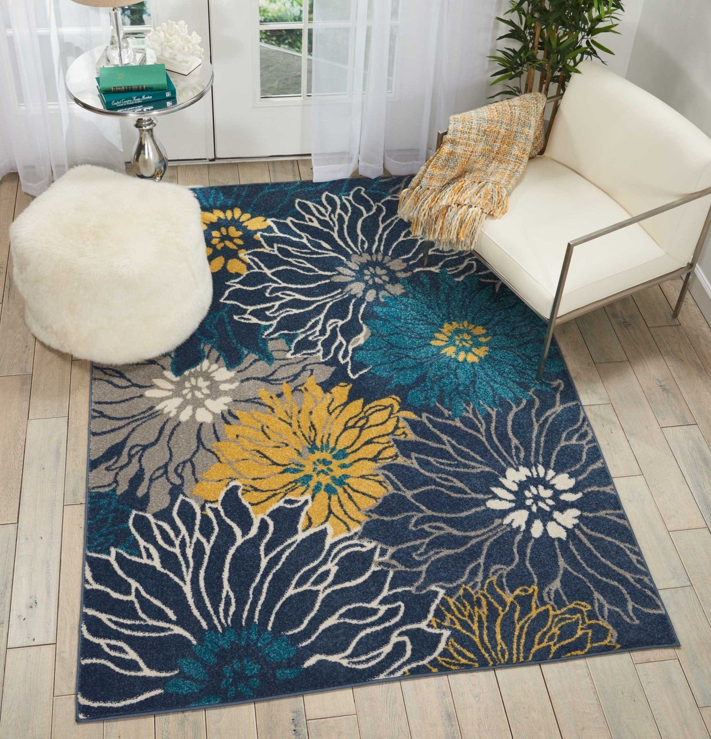 2’ X 10’ Blue Tropical Flower Runner Rug