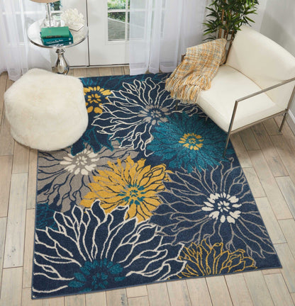 2’ X 10’ Blue Tropical Flower Runner Rug