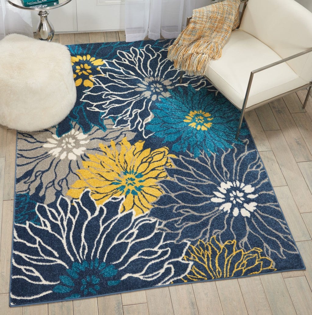 2’ X 10’ Blue Tropical Flower Runner Rug