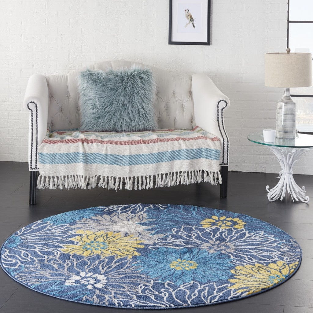 2’ X 10’ Blue Tropical Flower Runner Rug