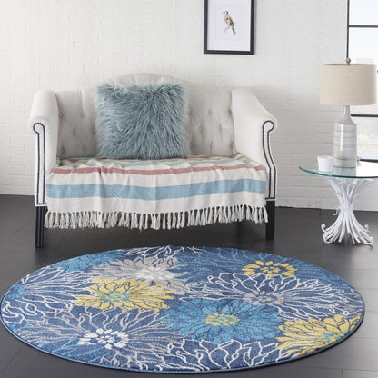 2’ X 10’ Blue Tropical Flower Runner Rug