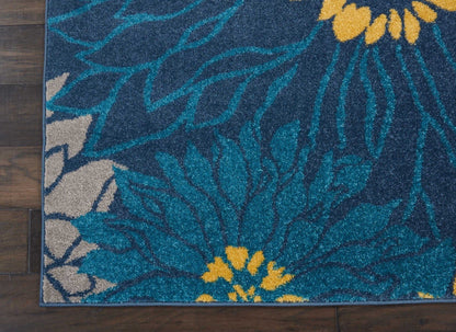 2’ X 10’ Blue Tropical Flower Runner Rug