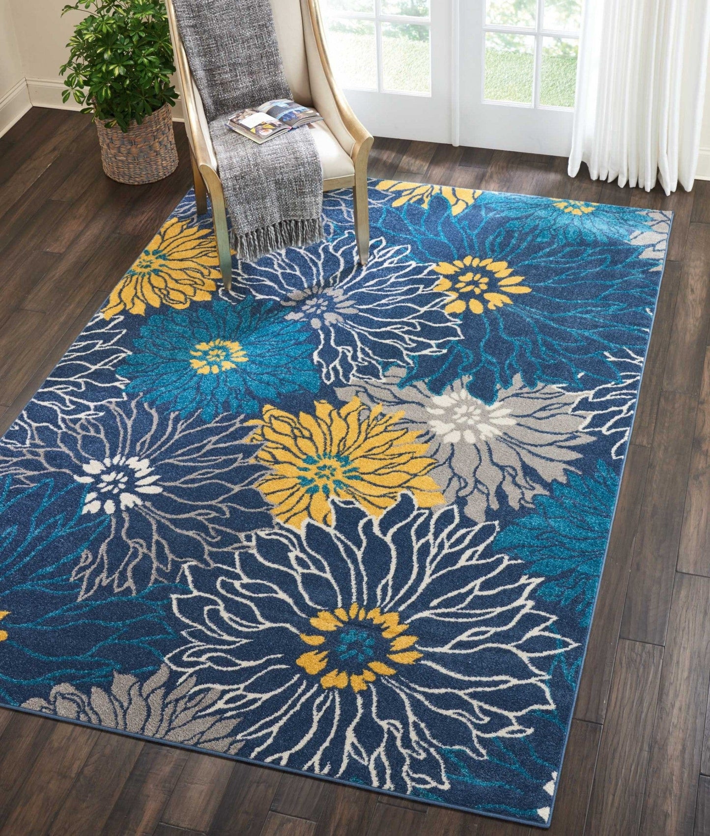 2’ X 10’ Blue Tropical Flower Runner Rug