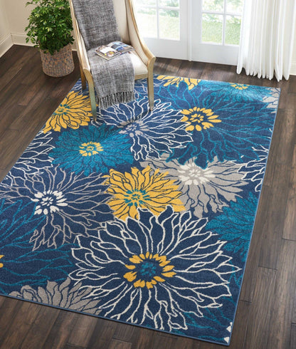 2’ X 10’ Blue Tropical Flower Runner Rug