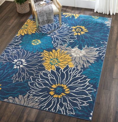 2’ X 10’ Blue Tropical Flower Runner Rug