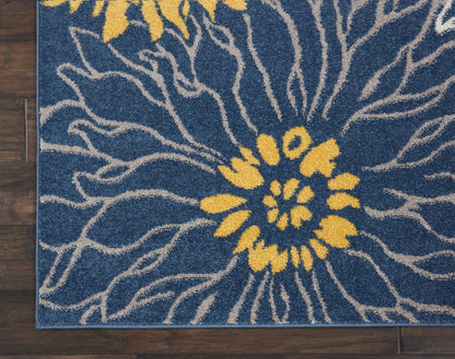 2’ X 10’ Blue Tropical Flower Runner Rug