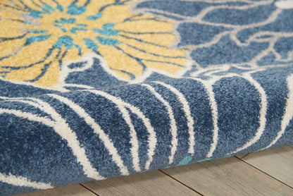 2’ X 10’ Blue Tropical Flower Runner Rug