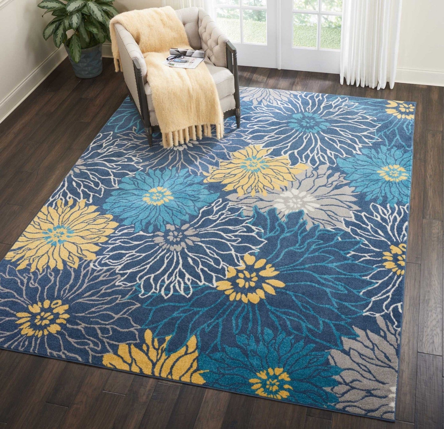 2’ X 10’ Blue Tropical Flower Runner Rug