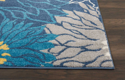 2’ X 10’ Blue Tropical Flower Runner Rug