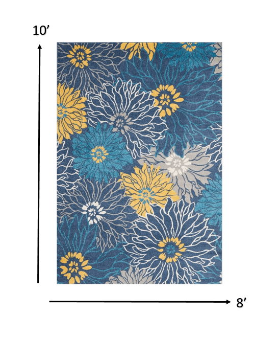 2’ X 10’ Blue Tropical Flower Runner Rug