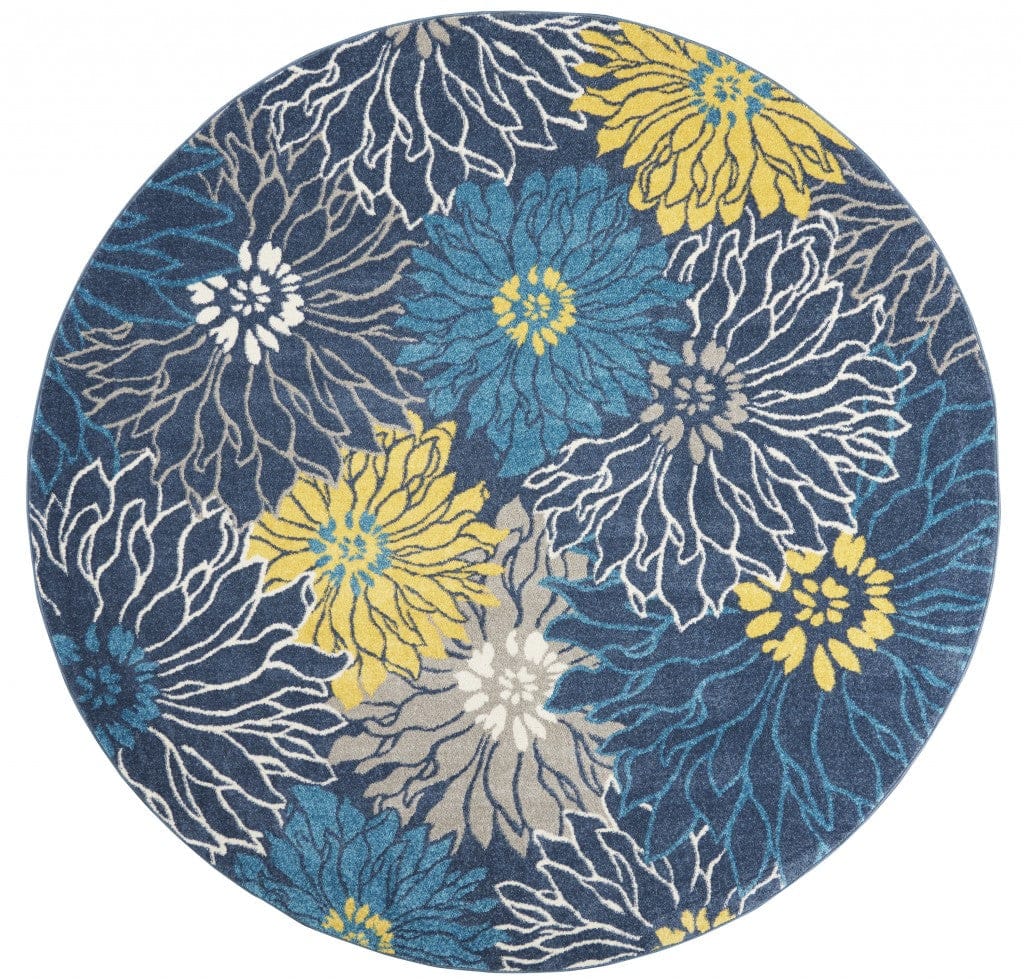 2’ X 10’ Blue Tropical Flower Runner Rug