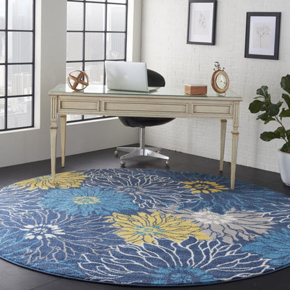2’ X 10’ Blue Tropical Flower Runner Rug