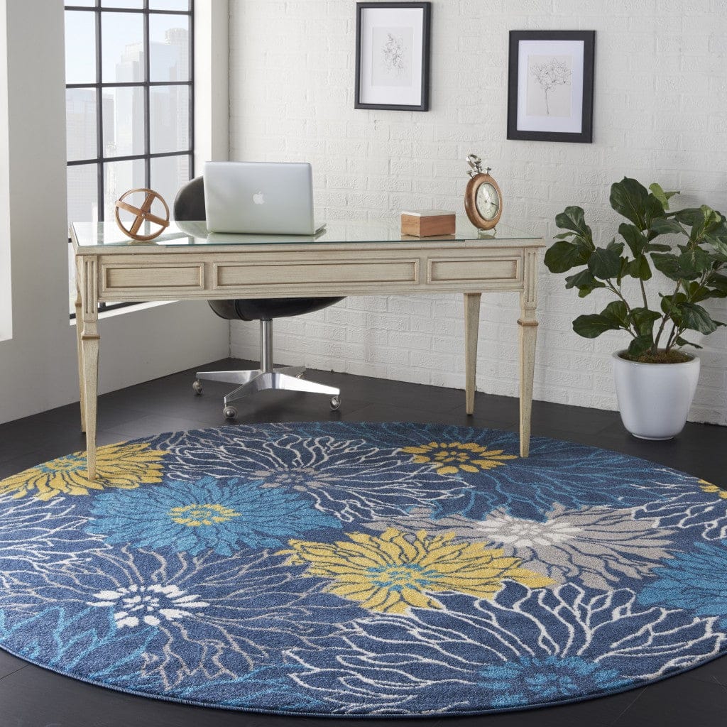 2’ X 10’ Blue Tropical Flower Runner Rug