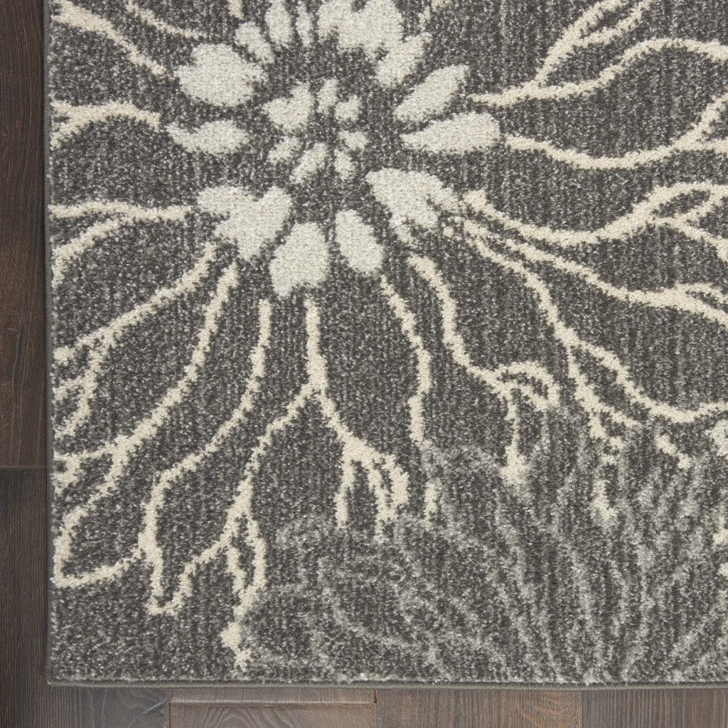2’ X 3’ Charcoal And Blue Big Flower Scatter Rug