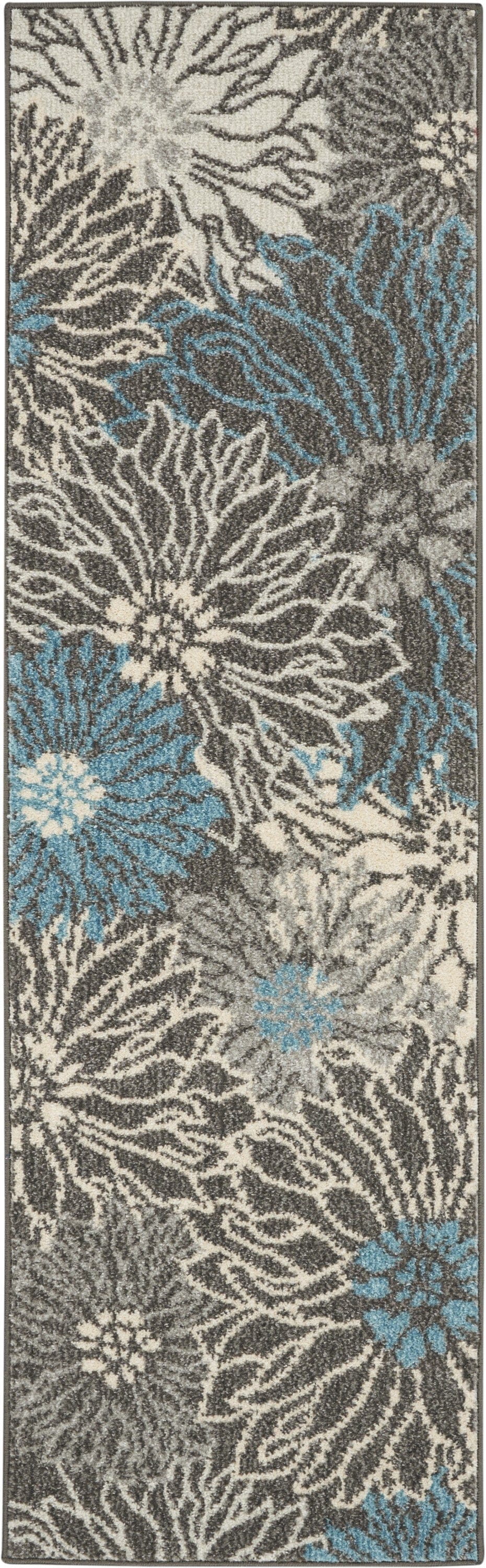 2’ X 3’ Charcoal And Blue Big Flower Scatter Rug