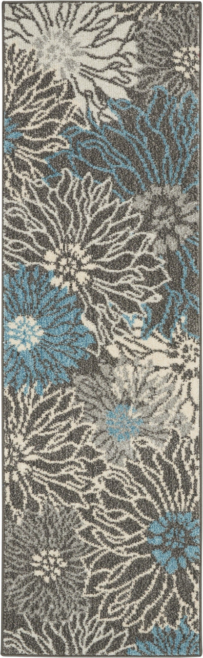 2’ X 3’ Charcoal And Blue Big Flower Scatter Rug
