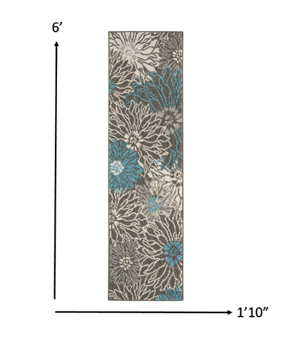 2’ X 3’ Charcoal And Blue Big Flower Scatter Rug