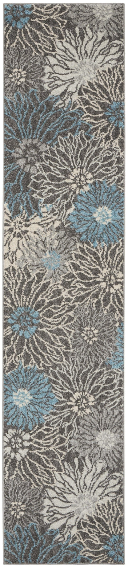 2’ X 3’ Charcoal And Blue Big Flower Scatter Rug