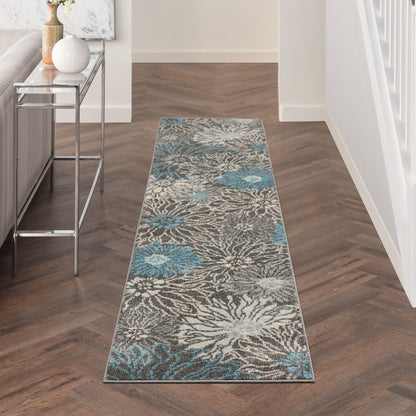2’ X 3’ Charcoal And Blue Big Flower Scatter Rug