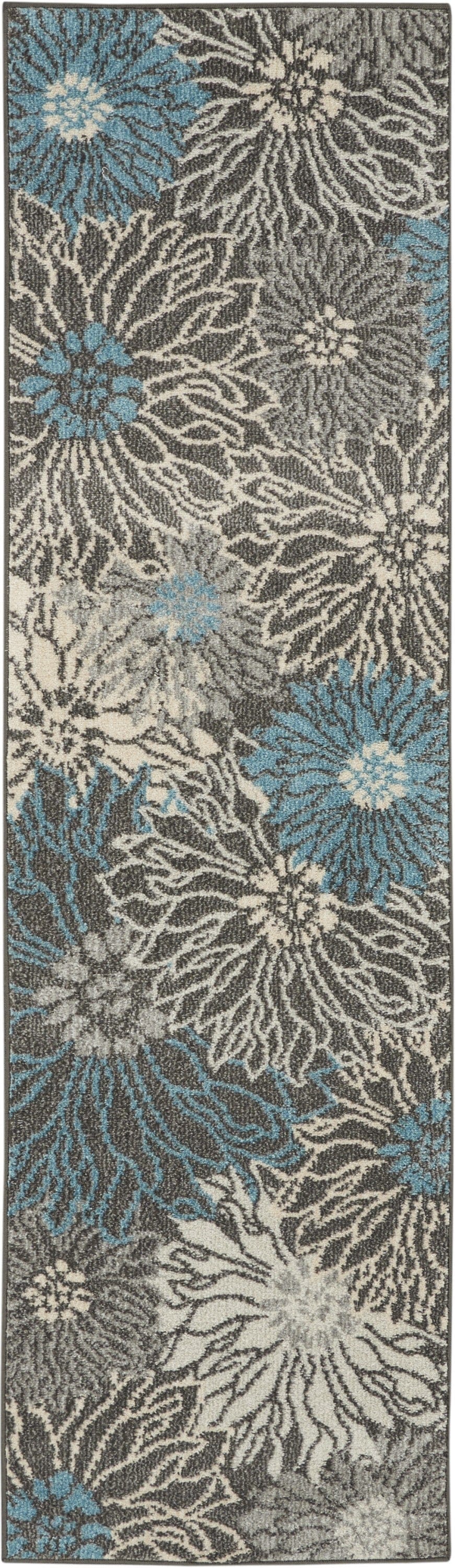 2’ X 3’ Charcoal And Blue Big Flower Scatter Rug
