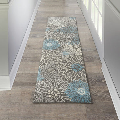 2’ X 3’ Charcoal And Blue Big Flower Scatter Rug