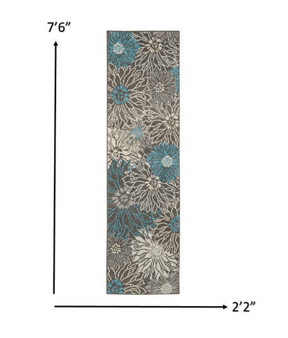 2’ X 3’ Charcoal And Blue Big Flower Scatter Rug