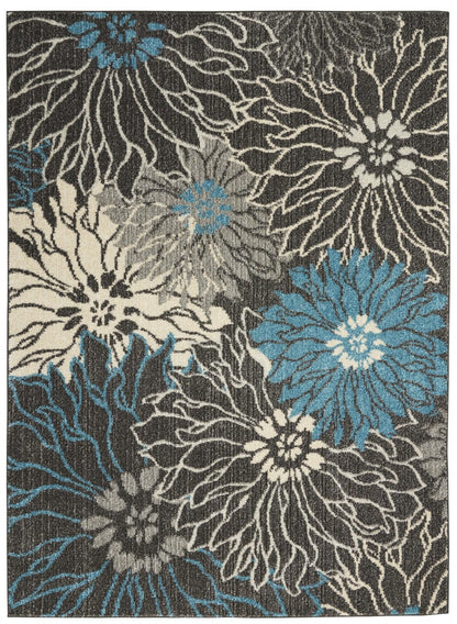 2’ X 3’ Charcoal And Blue Big Flower Scatter Rug