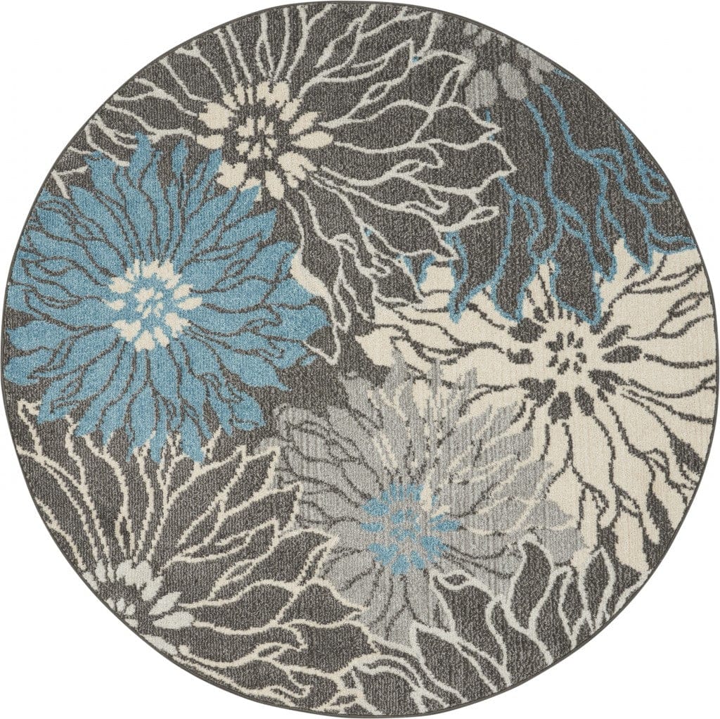 2’ X 3’ Charcoal And Blue Big Flower Scatter Rug