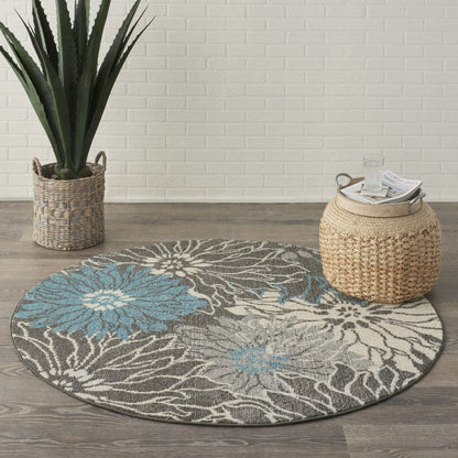 2’ X 3’ Charcoal And Blue Big Flower Scatter Rug