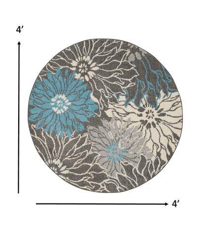 2’ X 3’ Charcoal And Blue Big Flower Scatter Rug