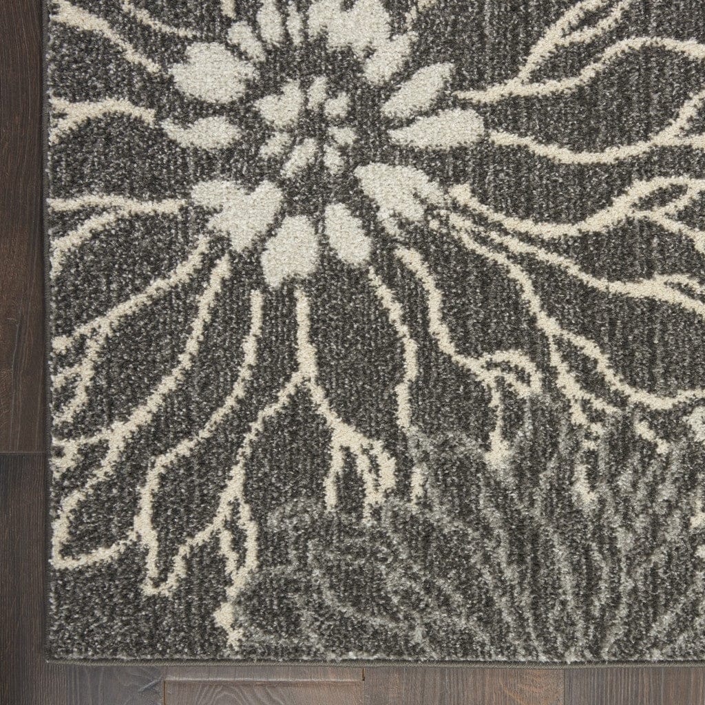 2’ X 3’ Charcoal And Blue Big Flower Scatter Rug