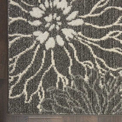 2’ X 3’ Charcoal And Blue Big Flower Scatter Rug