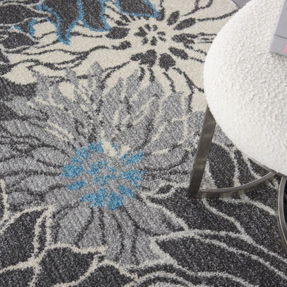 2’ X 3’ Charcoal And Blue Big Flower Scatter Rug