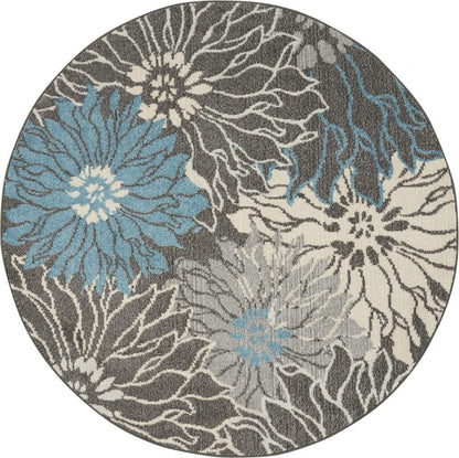 2’ X 3’ Charcoal And Blue Big Flower Scatter Rug