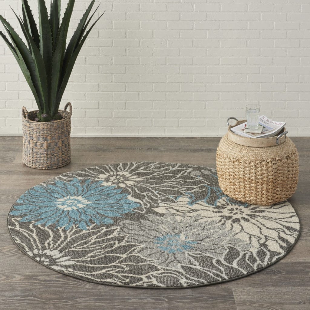 2’ X 3’ Charcoal And Blue Big Flower Scatter Rug