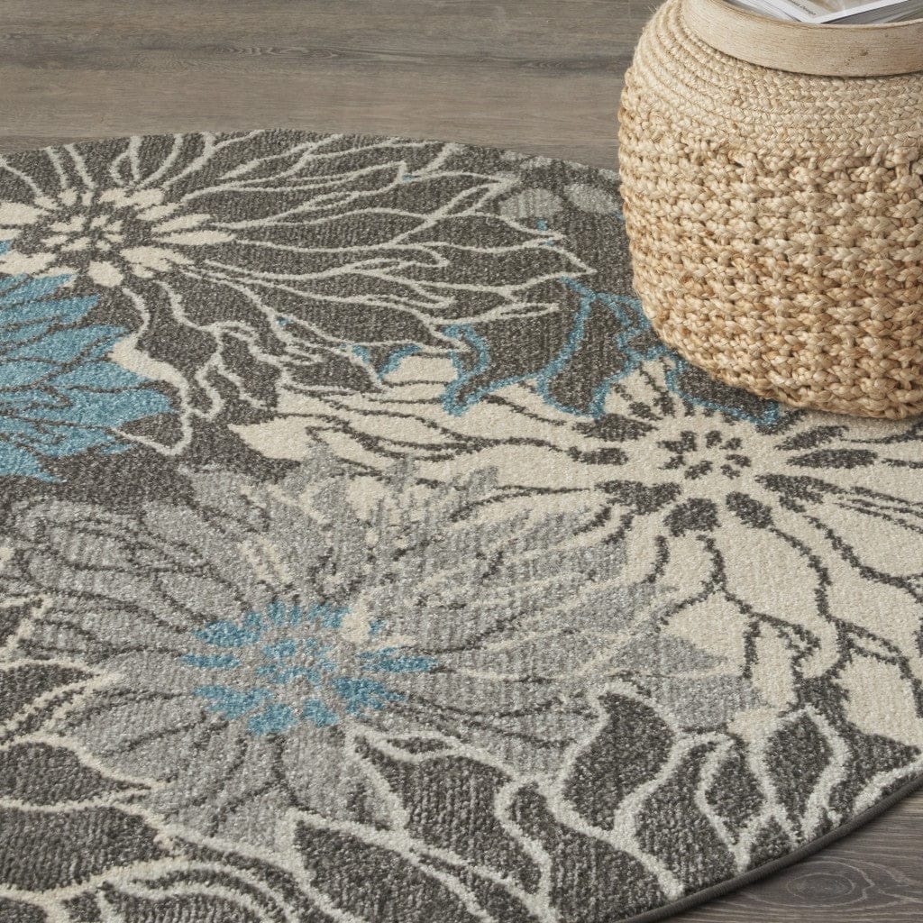 2’ X 3’ Charcoal And Blue Big Flower Scatter Rug