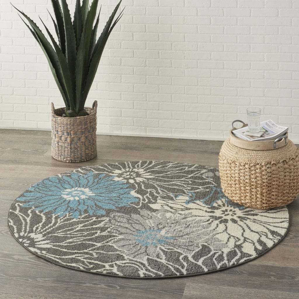 2’ X 3’ Charcoal And Blue Big Flower Scatter Rug