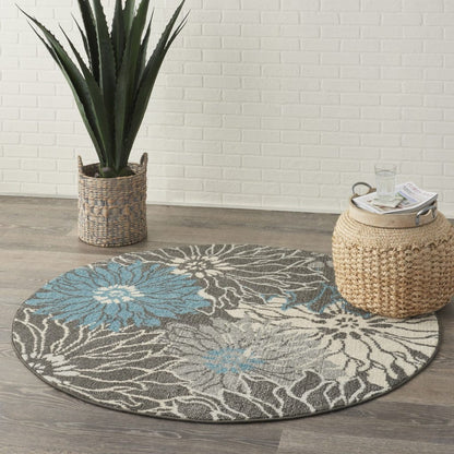 2’ X 3’ Charcoal And Blue Big Flower Scatter Rug