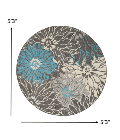 2’ X 3’ Charcoal And Blue Big Flower Scatter Rug